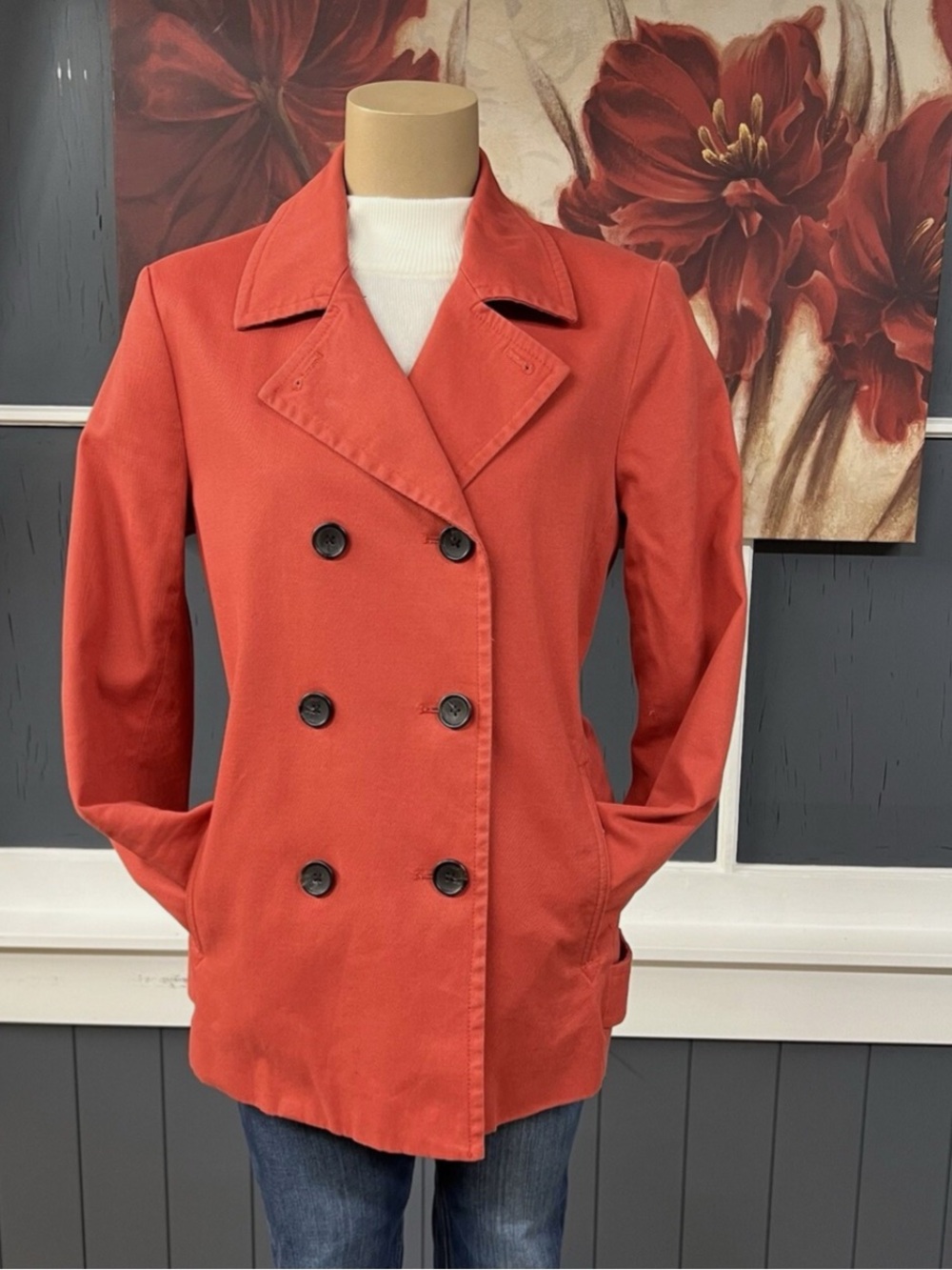 Banana Republic Women’s Sz Small Peacoat Double Breasted Cotton Stretch Red